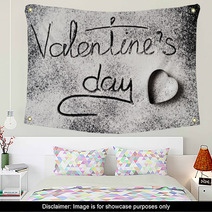 Inscription Valentines Day On A Wheat Flour Background Top View Wall Art 239175900