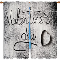 Inscription Valentines Day On A Wheat Flour Background Top View Window Curtains 239175900