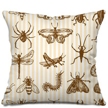 Insects Sketch Seamless Pattern Monochrome Pillows 72604335