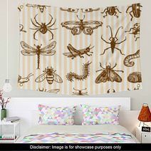 Insects Sketch Seamless Pattern Monochrome Wall Art 72604335