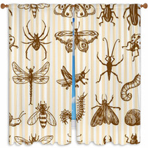 Insects Sketch Seamless Pattern Monochrome Window Curtains 72604335