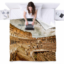 Inside Of Colosseum In Rome, Italy Blankets 59398878