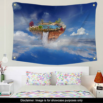 Island Flying In The Sky And Clouds Wall Art 60152446
