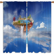 Island Flying In The Sky And Clouds Window Curtains 60152446