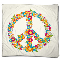 Isolated Peace Symbol Made With Flowers Composition EPS10 File. Blankets 56362786