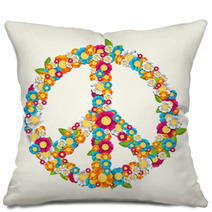 Isolated Peace Symbol Made With Flowers Composition EPS10 File. Pillows 56362786