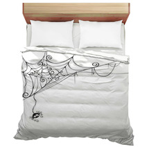 Isolated Spooky Spider Web In A Fun Way Bedding 68514516