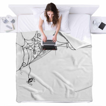 Isolated Spooky Spider Web In A Fun Way Blankets 68514516