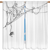 Isolated Spooky Spider Web In A Fun Way Window Curtains 68514516