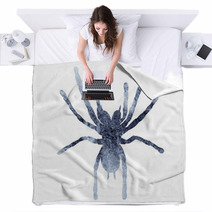 Isolated Watercolor Gray Silhouette Spider Insect Blankets 236421080