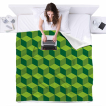 Isometric Pattern In Three Green Color Tones Blankets 37293047