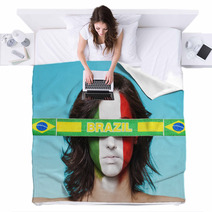 Italian Supporter For FIFA 2014 With Brazil Flag Blankets 65722312