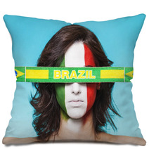 Italian Supporter For FIFA 2014 With Brazil Flag Pillows 65722312