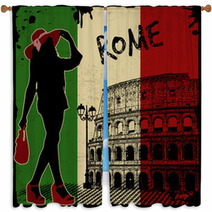 Italian Vintage Poster Window Curtains 56829268