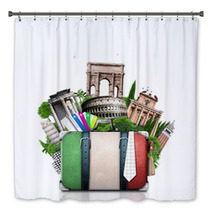 Italy, Attractions Italy And Retro Suitcase, Travel Bath Decor 63355533