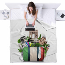Italy, Attractions Italy And Retro Suitcase, Travel Blankets 63355533