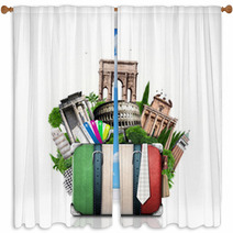 Italy, Attractions Italy And Retro Suitcase, Travel Window Curtains 63355533