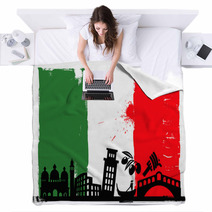 Italy Flag And Silhouettes Blankets 48311421