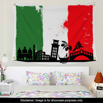 Italy Flag And Silhouettes Wall Art 48311421