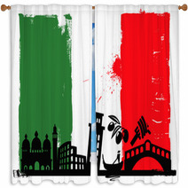 Italy Flag And Silhouettes Window Curtains 48311421