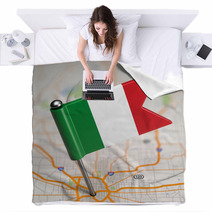 Italy Small Flag On A Map Background. Blankets 63841045
