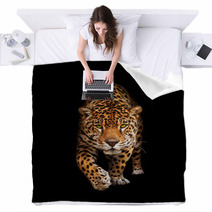 Jaguar In Darkness - Front View, Isolated Blankets 33861137
