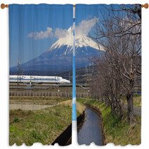 Japan Bullet Train Shinkansen And Mountain Fuji Window Curtains 63476365