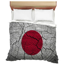 Japan Flag Painted On Old Wood Background Bedding 60937467