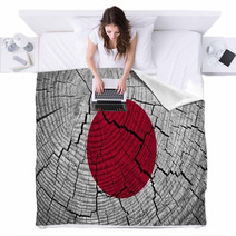 Japan Flag Painted On Old Wood Background Blankets 60937467