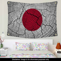 Japan Flag Painted On Old Wood Background Wall Art 60937467