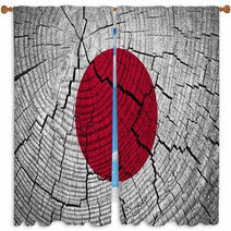 Japan Flag Painted On Old Wood Background Window Curtains 60937467