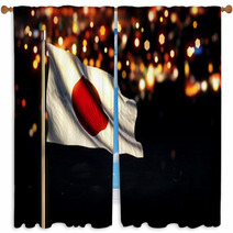 Japan National Flag City Light Night Bokeh Background 3D Window Curtains 68557695