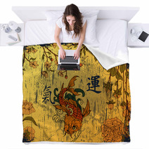 Japanese Background With Koi Fish Blankets 41706695