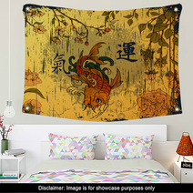Japanese Background With Koi Fish Wall Art 41706695
