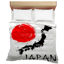 Japanese Elements Flag And Map Bedding 32626434