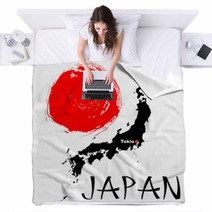 Japanese Elements Flag And Map Blankets 32626434