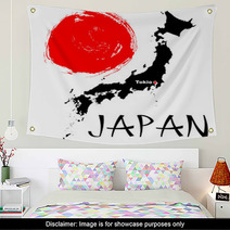Japanese Elements Flag And Map Wall Art 32626434