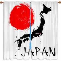 Japanese Elements Flag And Map Window Curtains 32626434