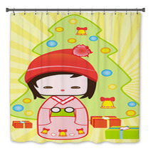 Japanese Kokeshi Christmas Doll  Christmas Tree And Gifts Bath Decor 16597449