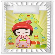 Japanese Kokeshi Christmas Doll  Christmas Tree And Gifts Nursery Decor 16597449