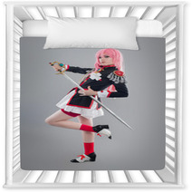 Japanese School Uniform / Girl Dressed In Japanese School Uniform With Sword Isolated On The Gray Background Nursery Decor 90199871