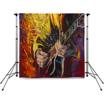 Jazz Guitarists Hands Playing Guitar With Multicolored Fantasy Background Original Artwork In Acrylic On Canvas Backdrops 139185779