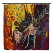 Jazz Guitarists Hands Playing Guitar With Multicolored Fantasy Background Original Artwork In Acrylic On Canvas Bath Decor 139185779
