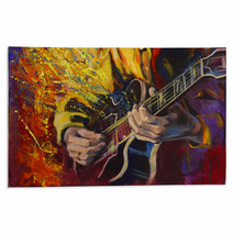 Jazz Guitarists Hands Playing Guitar With Multicolored Fantasy Background Original Artwork In Acrylic On Canvas Rugs 139185779