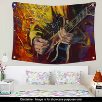Jazz Guitarists Hands Playing Guitar With Multicolored Fantasy Background Original Artwork In Acrylic On Canvas Wall Art 139185779