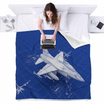Jet Fighter Aircraft Blueprint Blankets 41368515