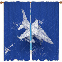 Jet Fighter Aircraft Blueprint Window Curtains 41368515