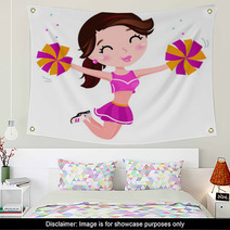 Jumping Cheerleader Girl Isolated On White Wall Art 42382756
