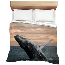 Jumping Humpback Whale Over Water Madagascar At Sunset Bedding 90697931