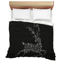 Jumping Silver Reindeer On A Black Background Bedding 27120019